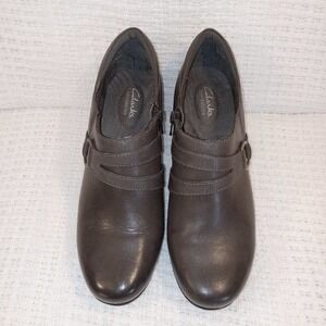 Clarks Bendables Gray Leather Side Zip Buckle Heel Bootie Size 9.5 M Women's